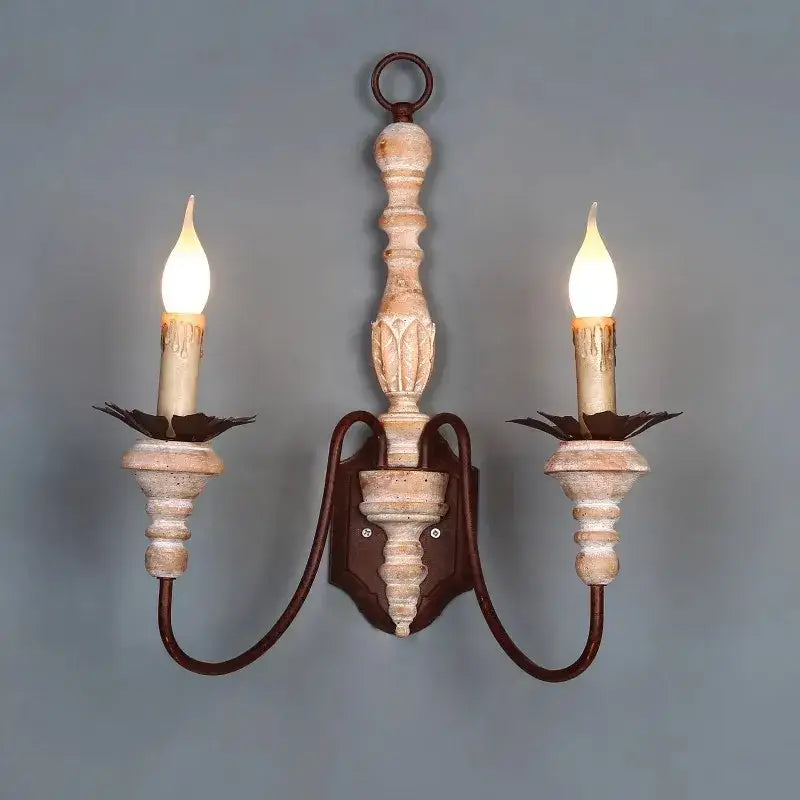 Antique double head french wall lamp distressed white bedroom sconce