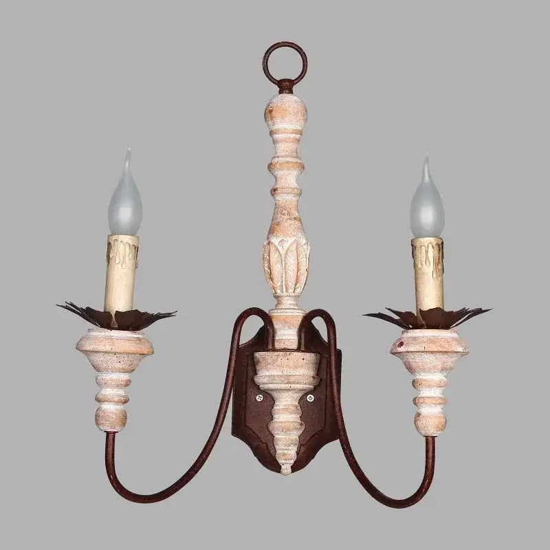 Antique double head french wall lamp distressed white bedroom sconce