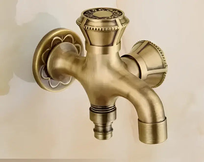Antique dragon carved brass single cold tap garden faucet
