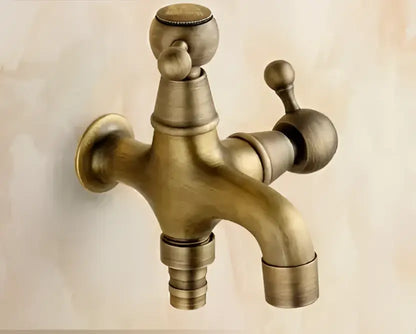 Antique dragon carved brass single cold tap garden faucet