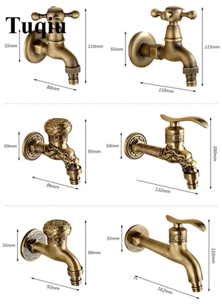 Antique dragon carved brass single cold tap garden faucet