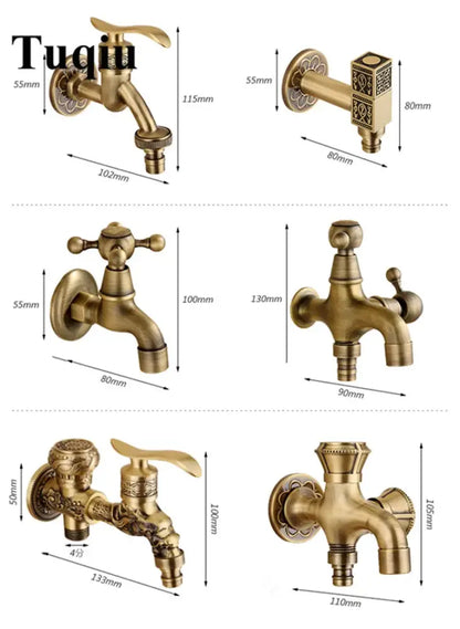 Antique dragon carved brass single cold tap garden faucet