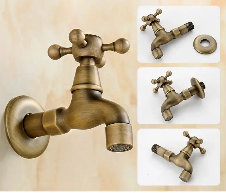 Antique dragon carved brass single cold tap garden faucet