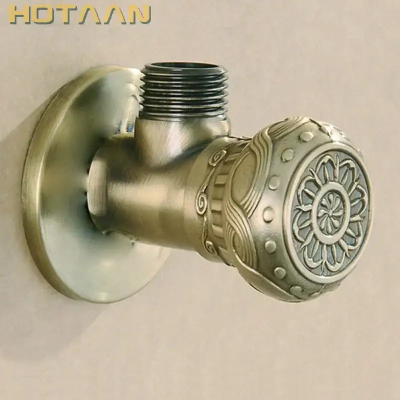 Antique engraved brass triangle valve bathroom faucet