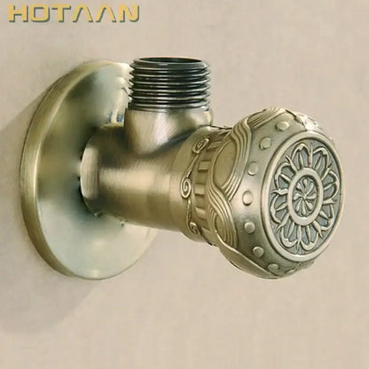 Antique engraved brass triangle valve bathroom faucet