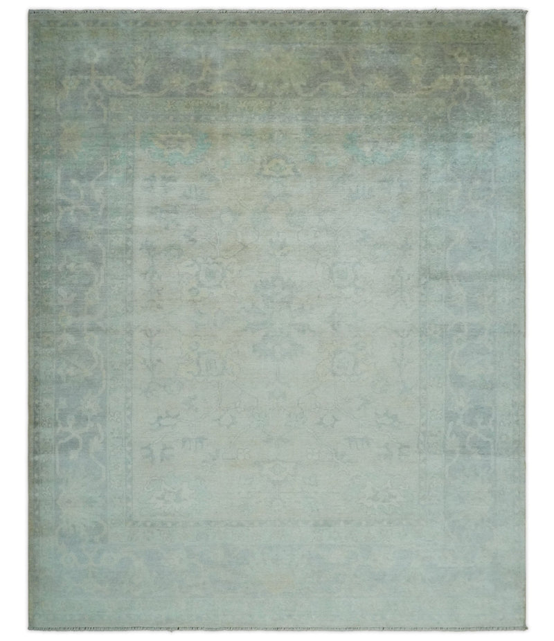 Antique Finish Silver, Gray and Charcoal Hand Knotted Oriental Oushak 8x10 wool Area Rug