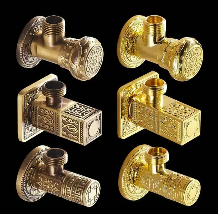Antique floral brass bathroom angle stop valve
