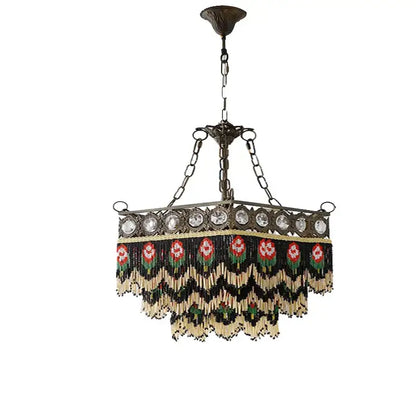 Antique french brass crystal chandelier living room tassel light