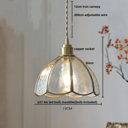 Antique gold petal glass led pendant lamp kitchen light fixture