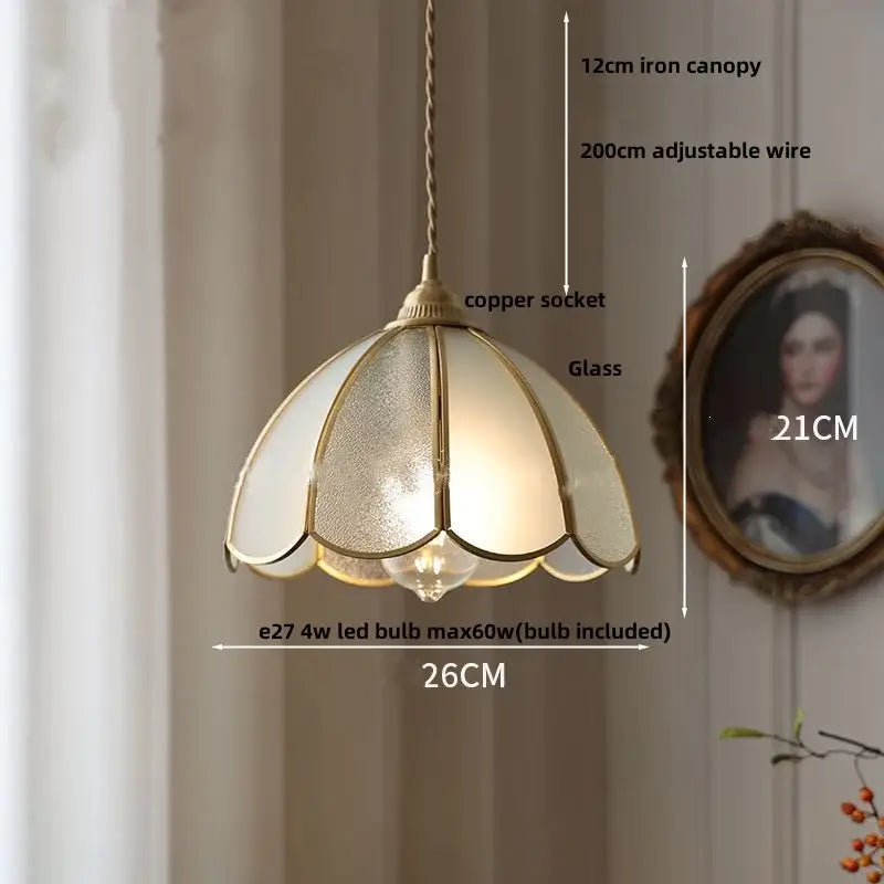 Antique gold petal glass led pendant lamp kitchen light fixture