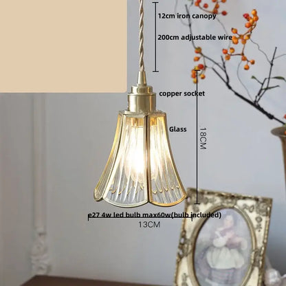 Antique gold petal glass led pendant lamp kitchen light fixture