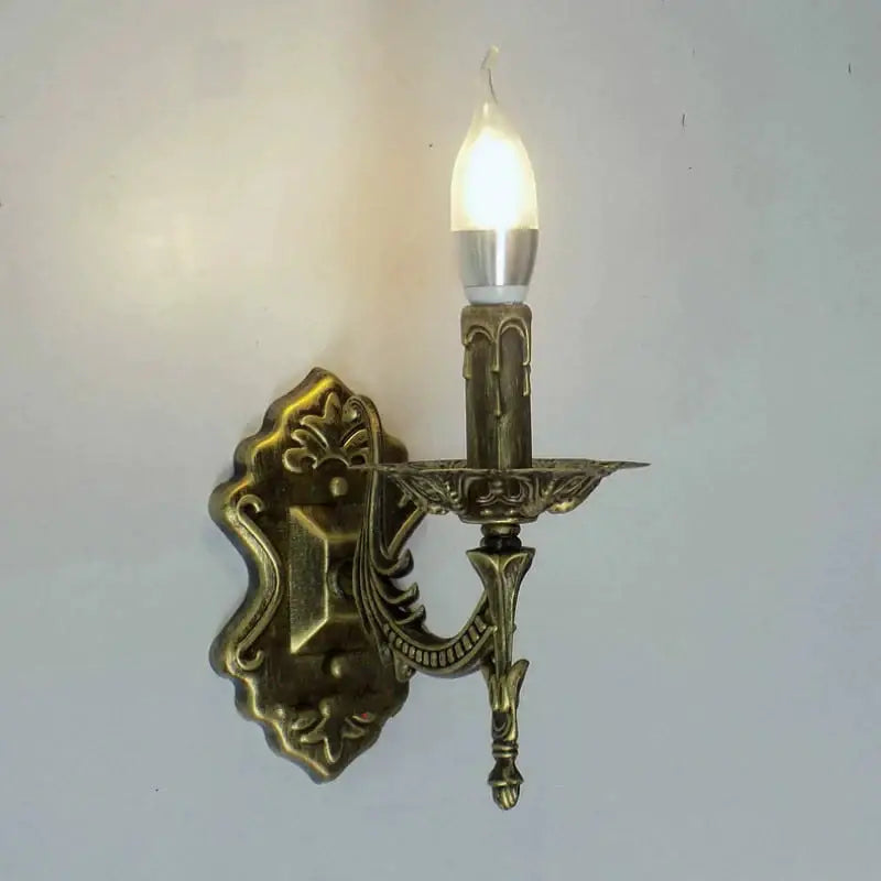 Antique gold retro european wall light bedroom ornate sconce