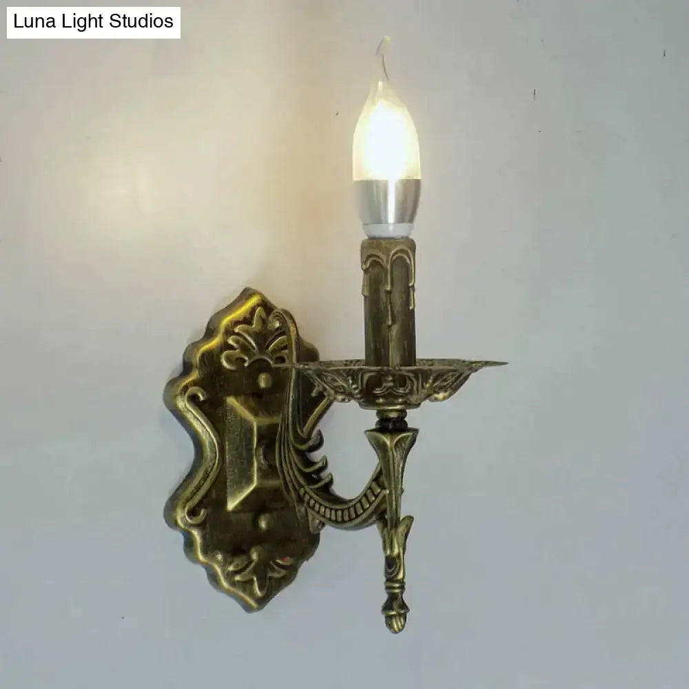 Antique gold retro european wall light bedroom ornate sconce