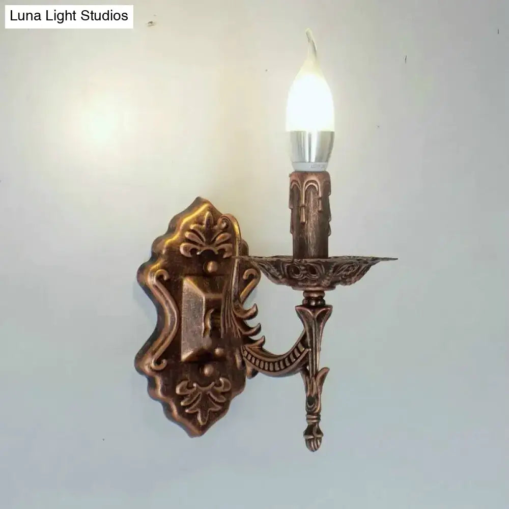 Antique gold retro european wall light bedroom ornate sconce