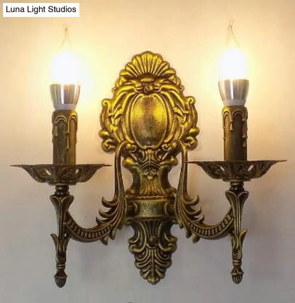 Antique gold retro european wall light bedroom ornate sconce