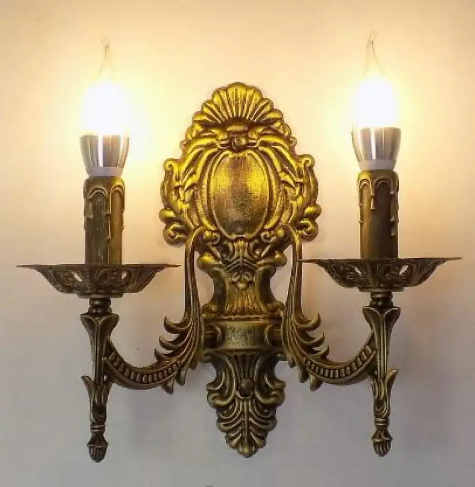 Antique gold retro european wall light bedroom ornate sconce