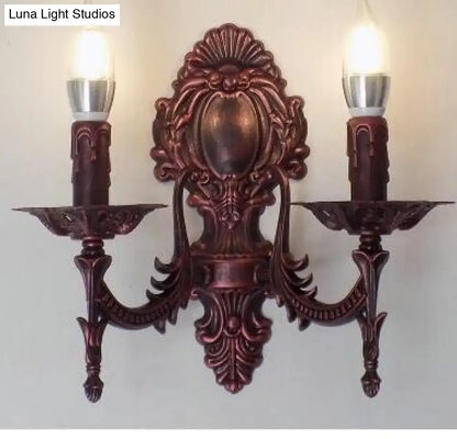 Antique gold retro european wall light bedroom ornate sconce
