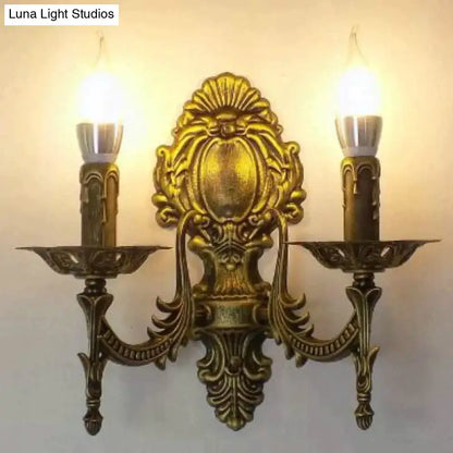 Antique gold retro european wall light bedroom ornate sconce