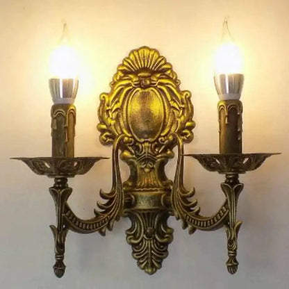 Antique gold retro european wall light bedroom ornate sconce