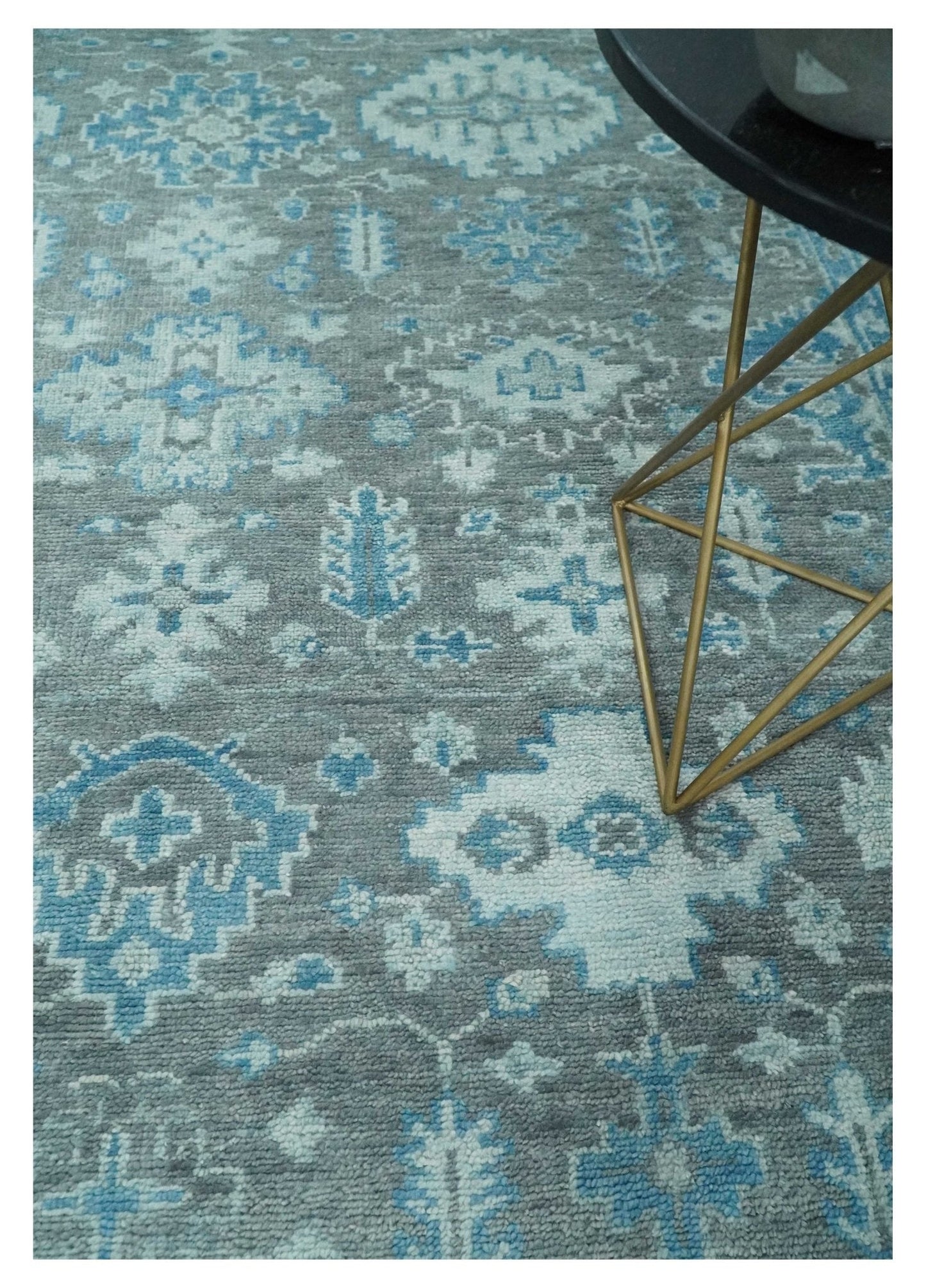 Antique Turkish  Gray and Blue Hand Knotted 8x10 Wool Area Rug