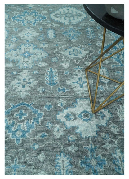 Antique Turkish  Gray and Blue Hand Knotted 8x10 Wool Area Rug