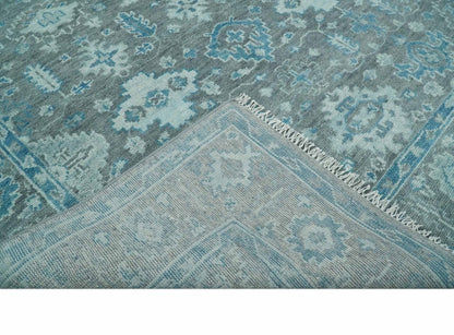 Antique Turkish  Gray and Blue Hand Knotted 8x10 Wool Area Rug