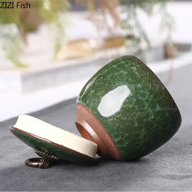 Antique green ice cracked texture tea caddy kitchen storage jar