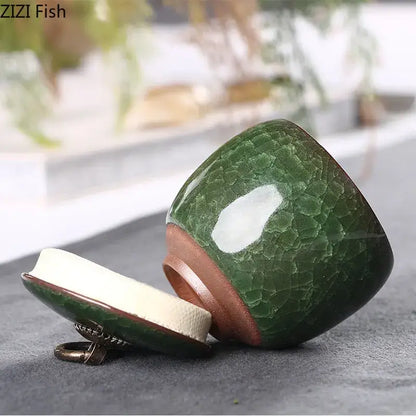 Antique green ice cracked texture tea caddy kitchen storage jar