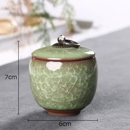 Antique green ice cracked texture tea caddy kitchen storage jar