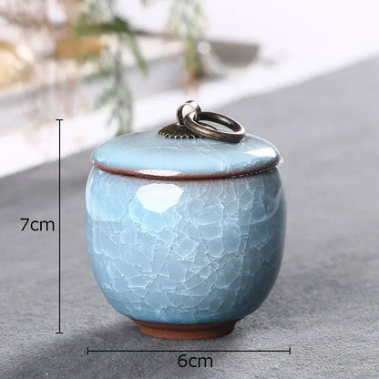 Antique green ice cracked texture tea caddy kitchen storage jar