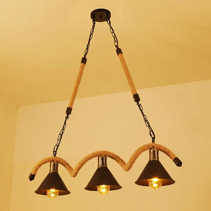 DecorBites™ Antique Iron Hanging Island Light with Hemp Rope in Black