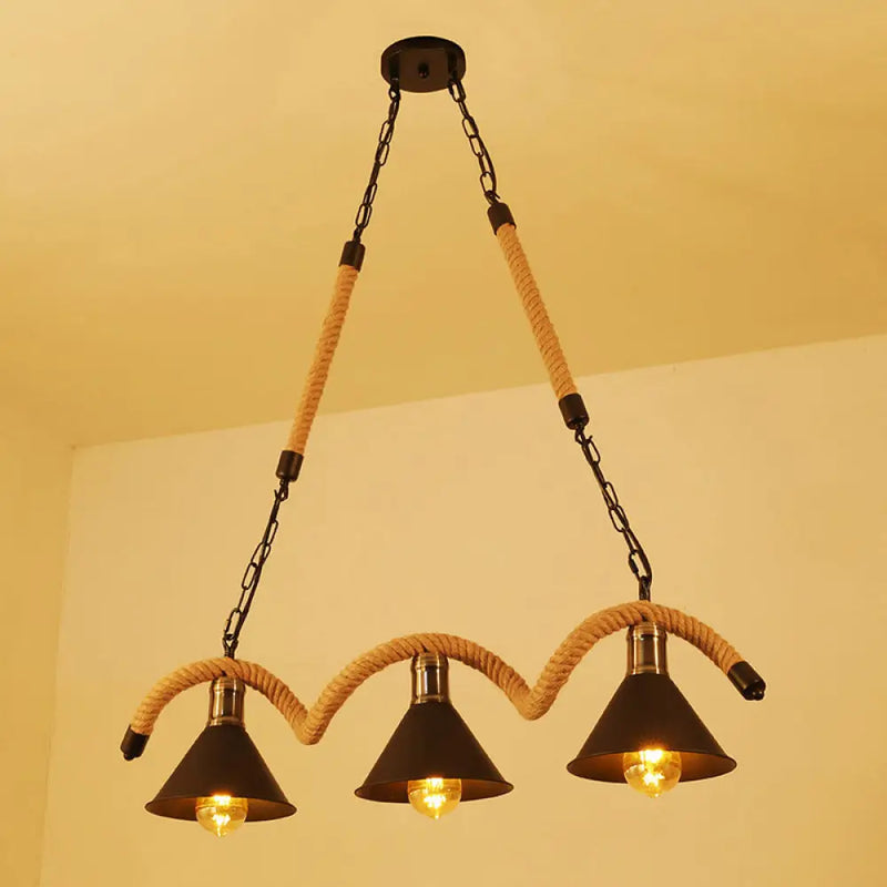 DecorBites™ Antique Iron Hanging Island Light with Hemp Rope in Black