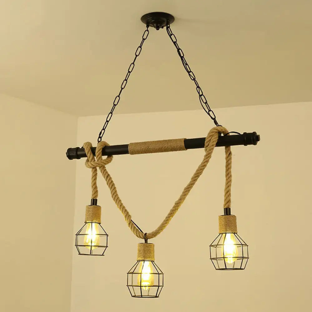 DecorBites™ Antique Iron Hanging Island Light with Hemp Rope in Black