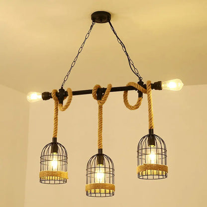 DecorBites™ Antique Iron Hanging Island Light with Hemp Rope in Black