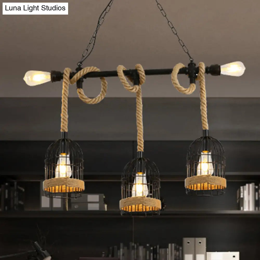 DecorBites™ Antique Iron Hanging Island Light with Hemp Rope in Black