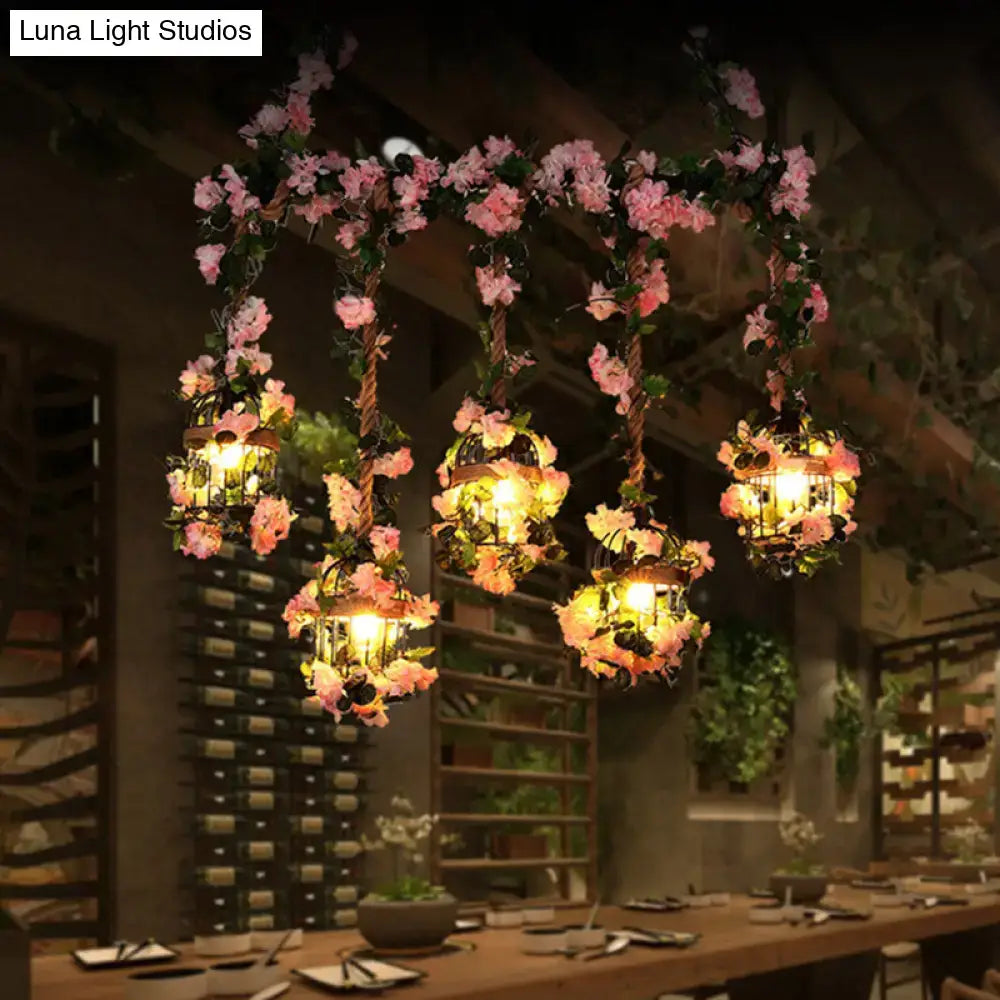 Antique pink cherry blossom metal island ceiling light dining room