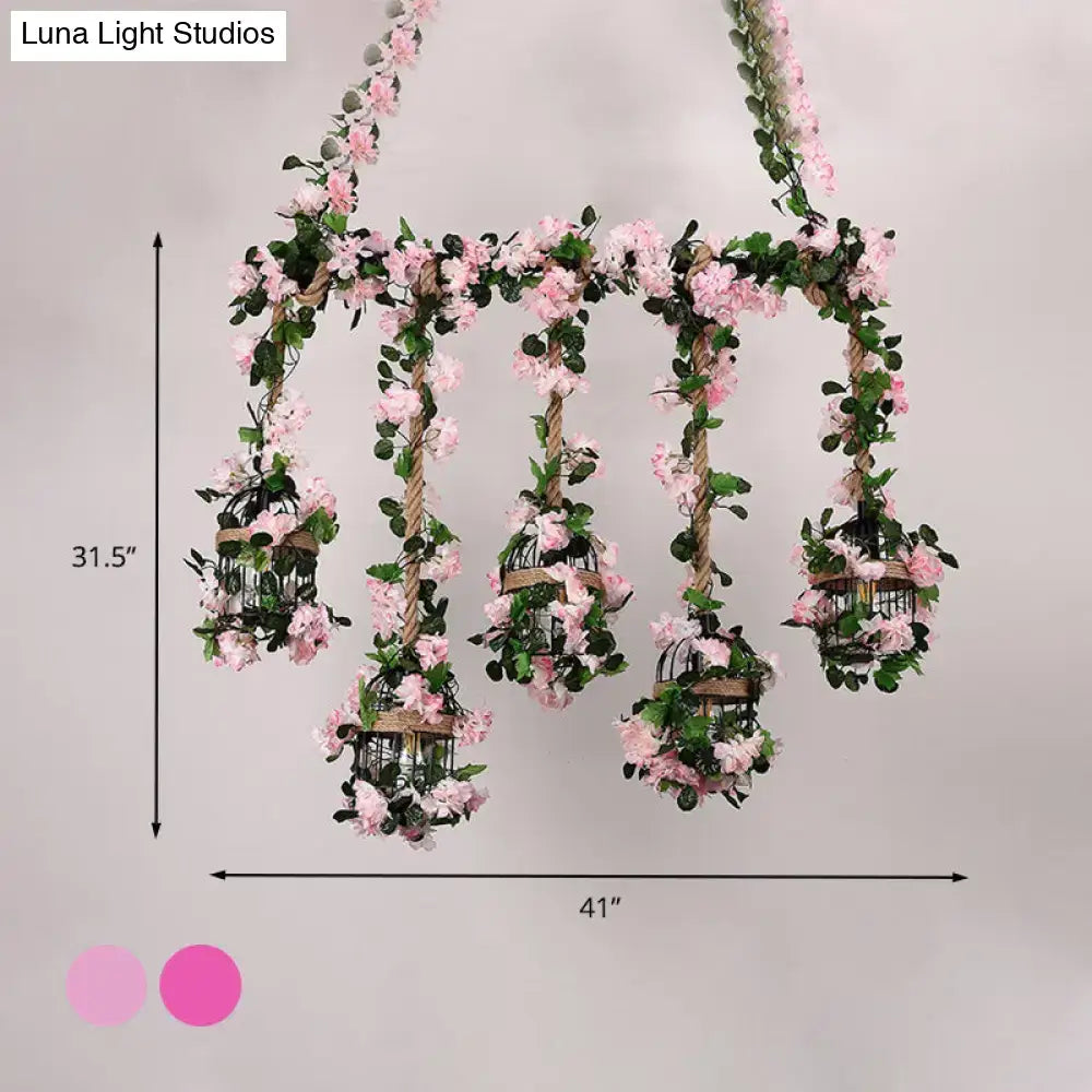 Antique pink cherry blossom metal island ceiling light dining room