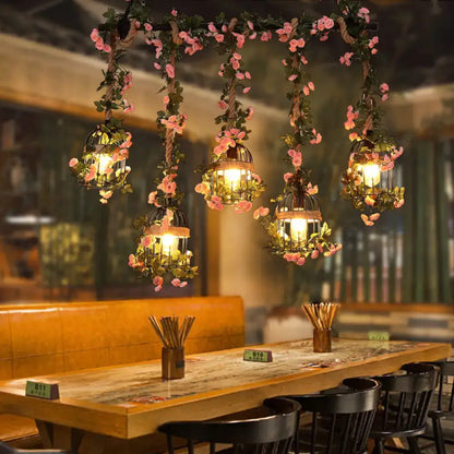 Antique pink cherry blossom metal island ceiling light dining room