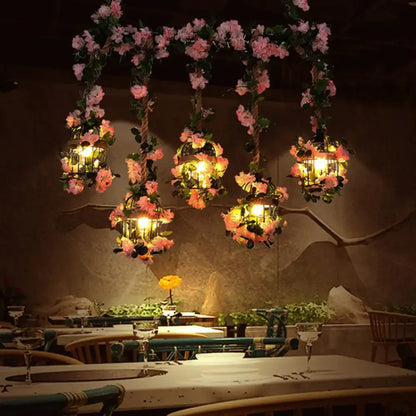 Antique pink cherry blossom metal island ceiling light dining room