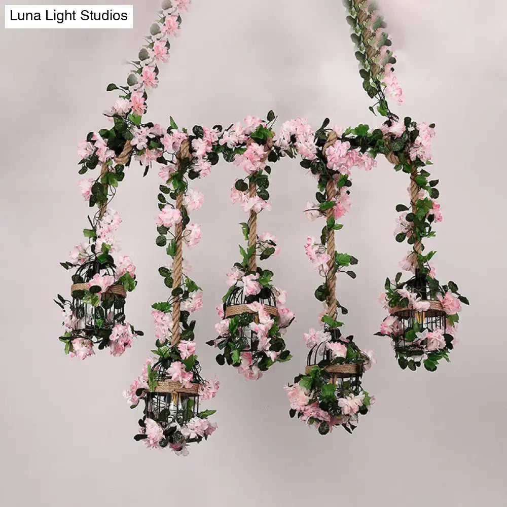 Antique pink cherry blossom metal island ceiling light dining room