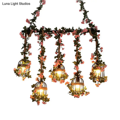 Antique pink cherry blossom metal island ceiling light dining room
