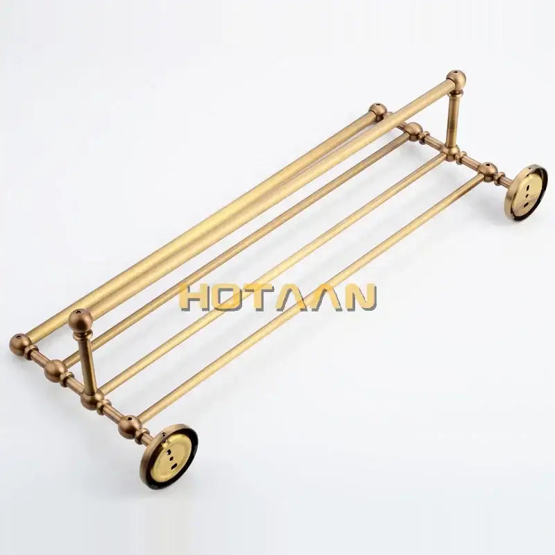 Antique ornate brass towel rack bathroom double tier shelf