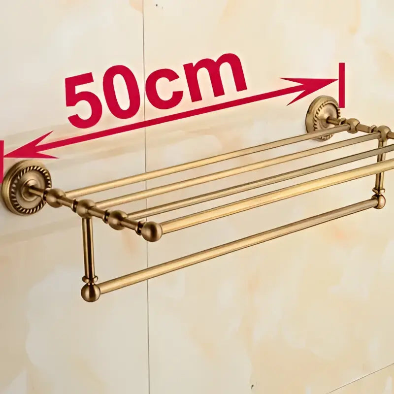 Antique ornate brass towel rack bathroom double tier shelf