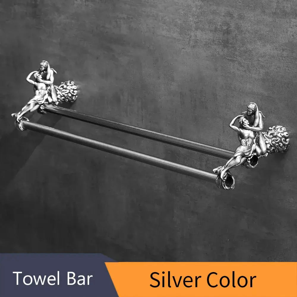 Antique ornate gold & silver brass double towel bars bathroom rack