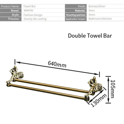 Antique ornate gold & silver brass double towel bars bathroom rack