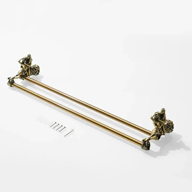 Antique ornate gold & silver brass double towel bars bathroom rack