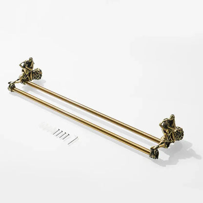 Antique ornate gold & silver brass double towel bars bathroom rack