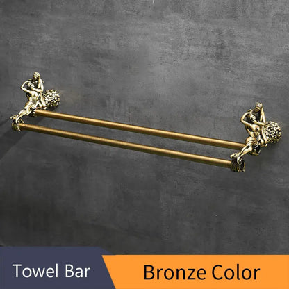 Antique ornate gold & silver brass double towel bars bathroom rack