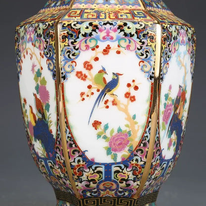 Antique octagonal hand painted porcelain vase living room decor