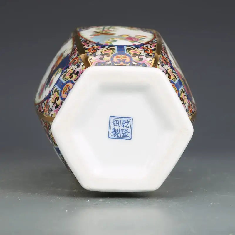 Antique octagonal hand painted porcelain vase living room decor